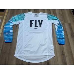 Fly Racing Kinetic Shirt, Men's Size Large? White Blue, Mesh Motocross Jersey